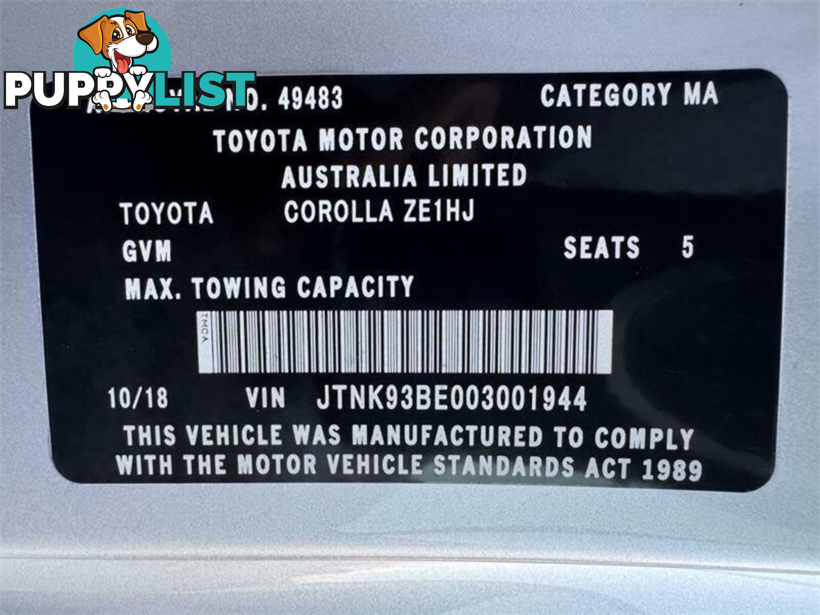 2018 TOYOTA COROLLA ASCENT SPORT (HYBRID) ZWE211R HATCHBACK