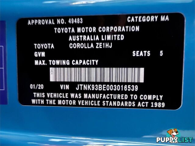 2020 TOYOTA COROLLA ASCENT SPORT (HYBRID) ZWE211R HATCHBACK