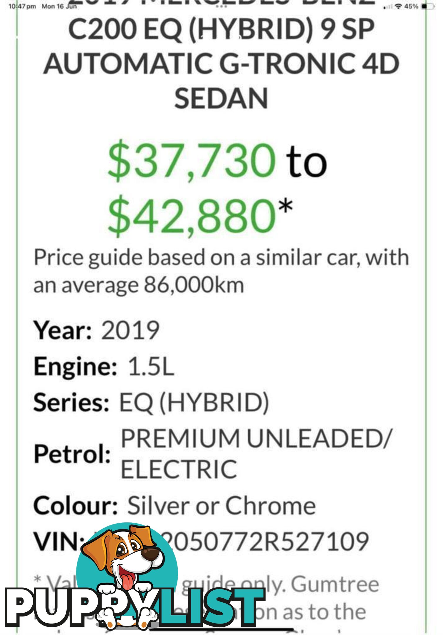 2019 MERCEDES-BENZ C200  W205 MY20 SEDAN