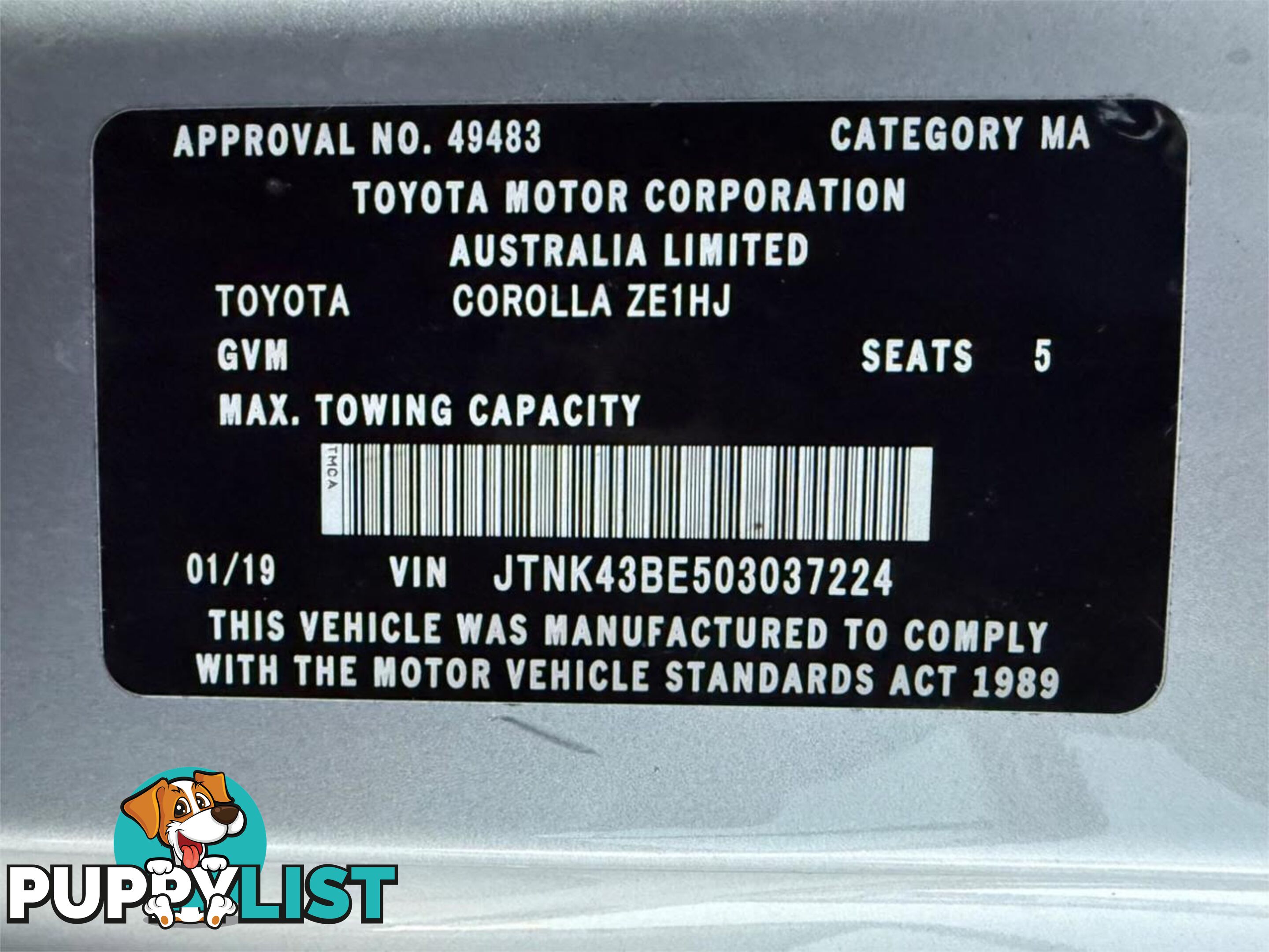 2019 TOYOTA COROLLA ASCENT SPORT MZEA12R HATCHBACK