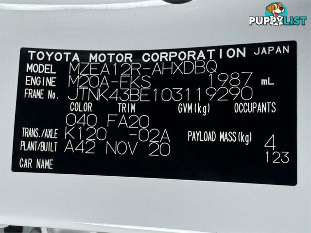 2020 TOYOTA COROLLA ASCENT SPORT MZEA12R HATCHBACK