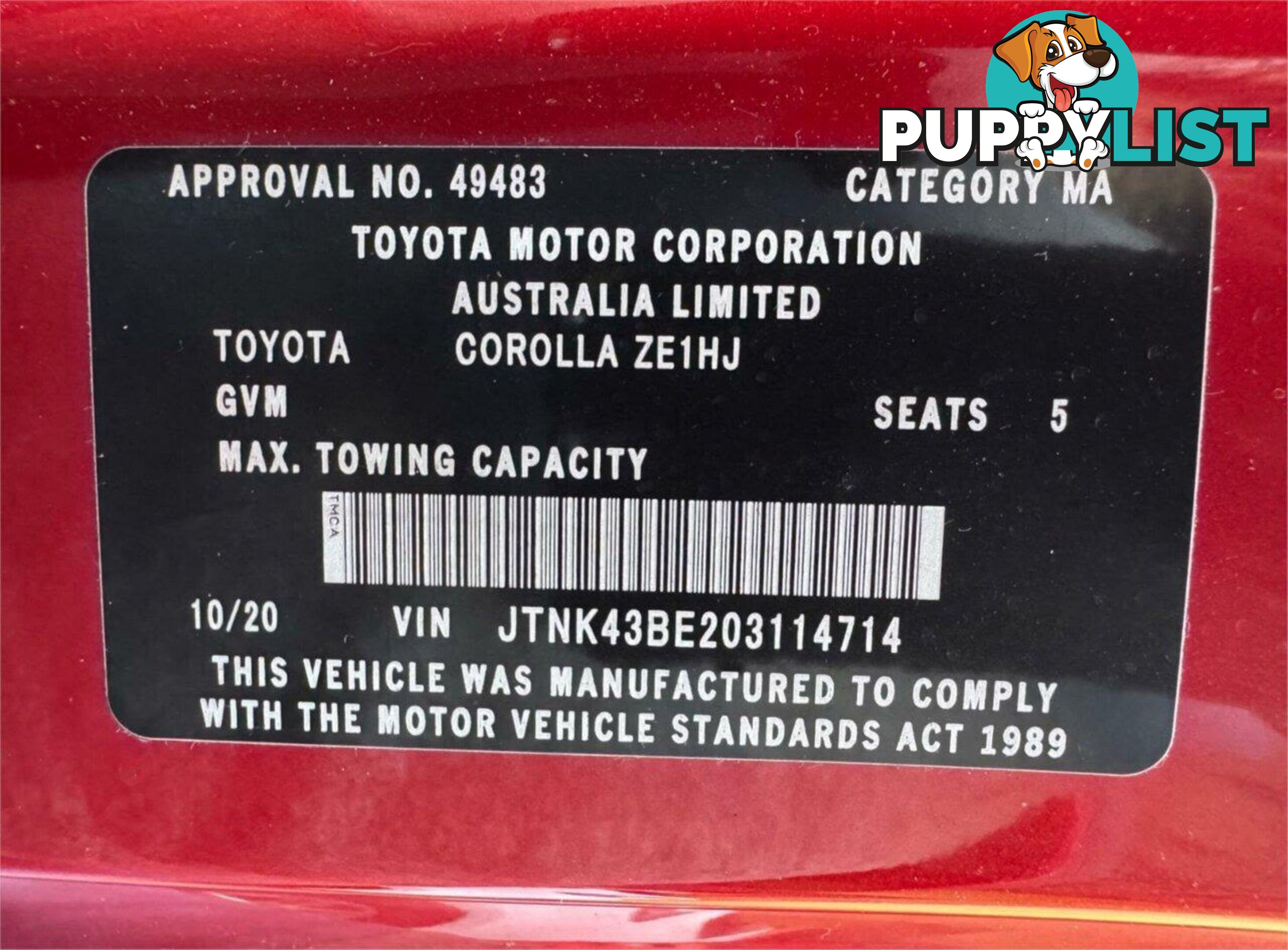 2020 TOYOTA COROLLA SX MZEA12R HATCHBACK