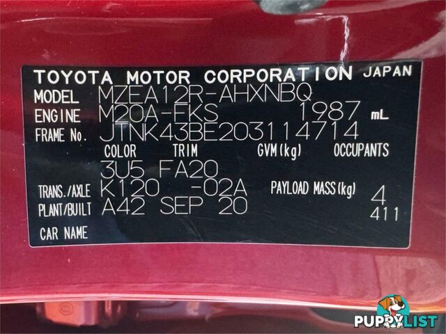 2020 TOYOTA COROLLA SX MZEA12R HATCHBACK