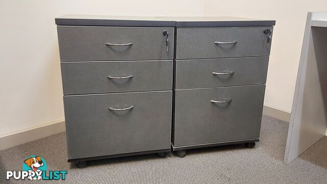 3 Drawer Mobile Pedestal (3-Tier Filing Cabinet on Wheels) (Dark-Grey)