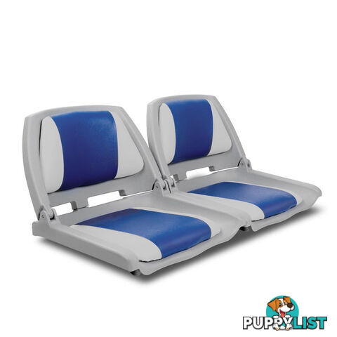 Set of 2 Swivel Folding Marine Boat Seats White Blue