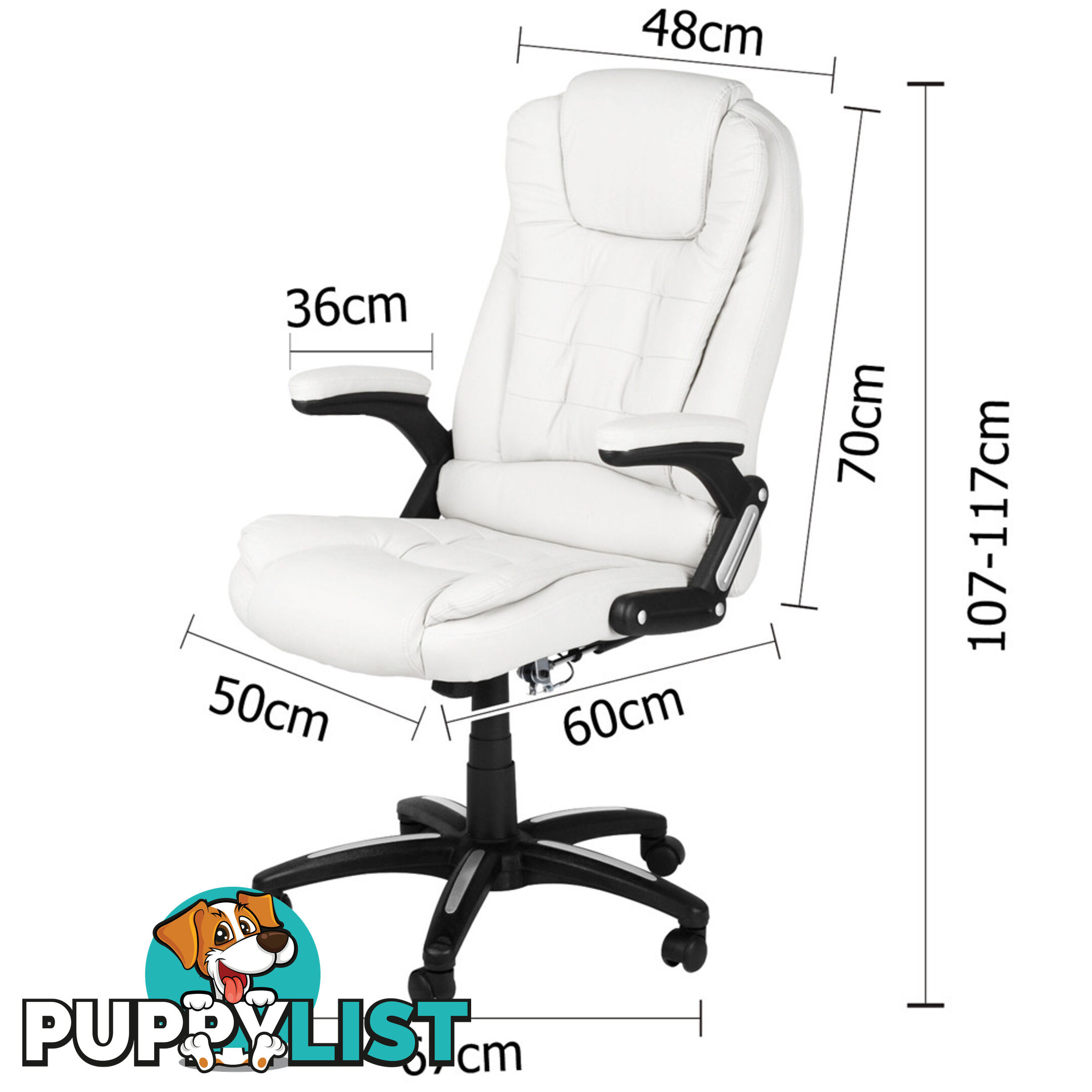 8 Point Massage Executive PU Leather Office Computer Chair White