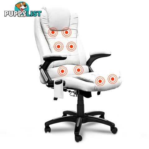 8 Point Massage Executive PU Leather Office Computer Chair White