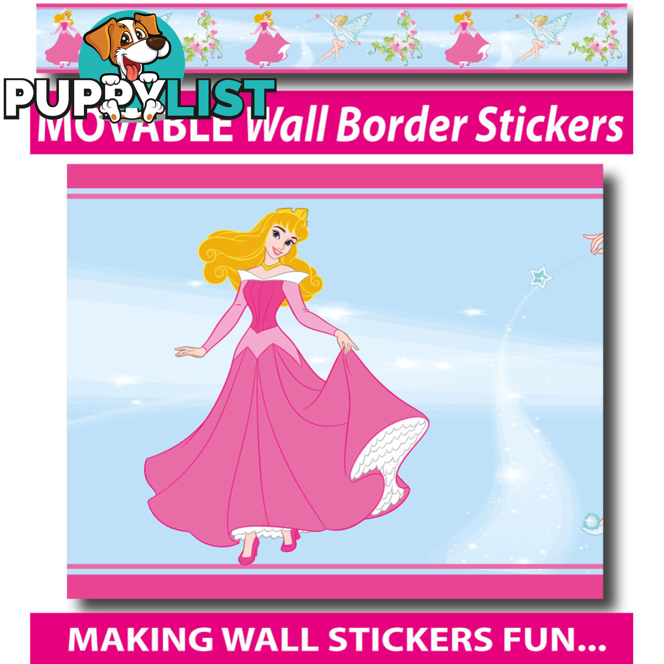 Girls Princess Wall Border Stickers - Totally Movable