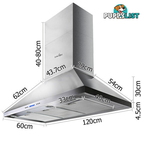 5 Star Chef 3 Fan Speed Rangehood 120cm