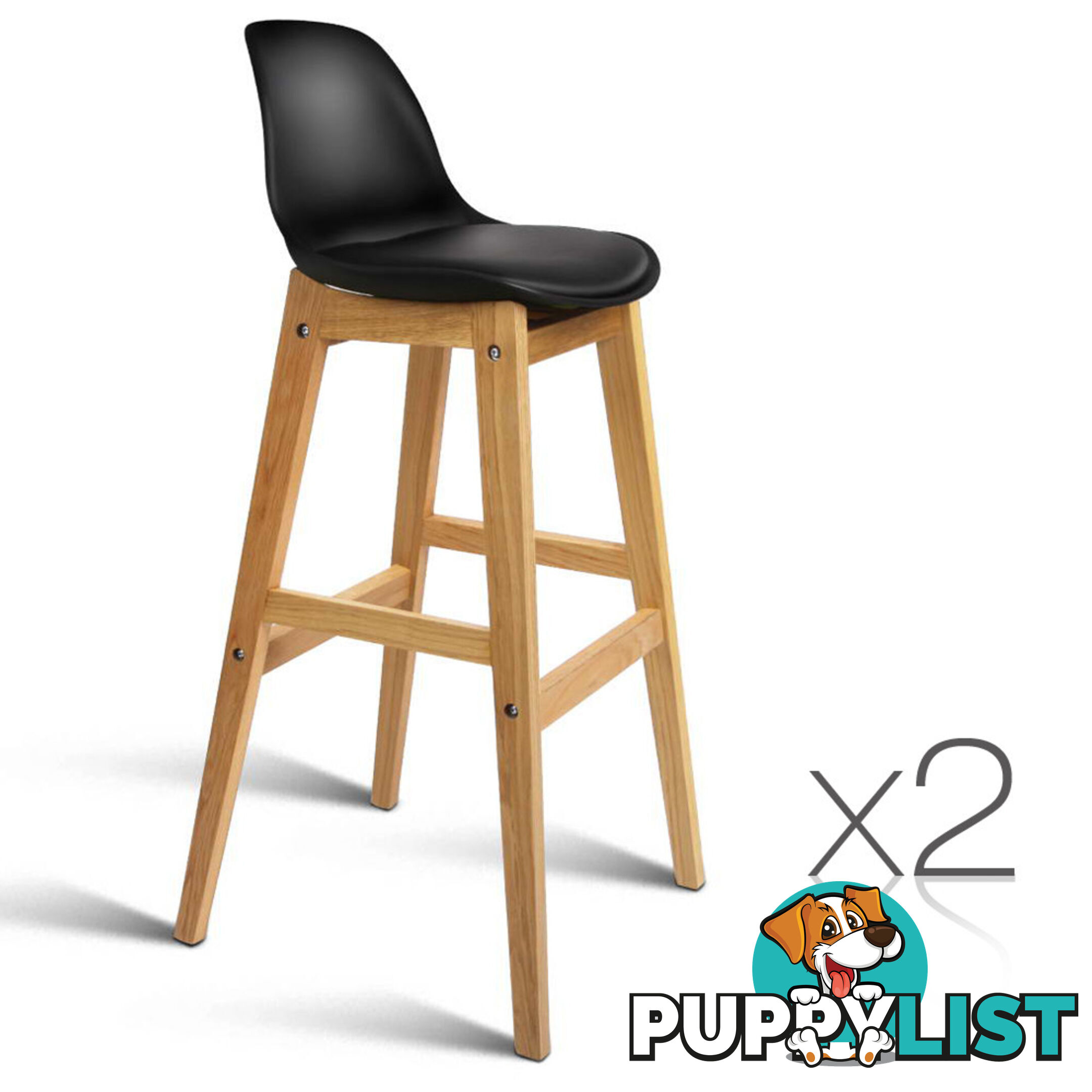 Set of 2 High Seat Back Barstools Black