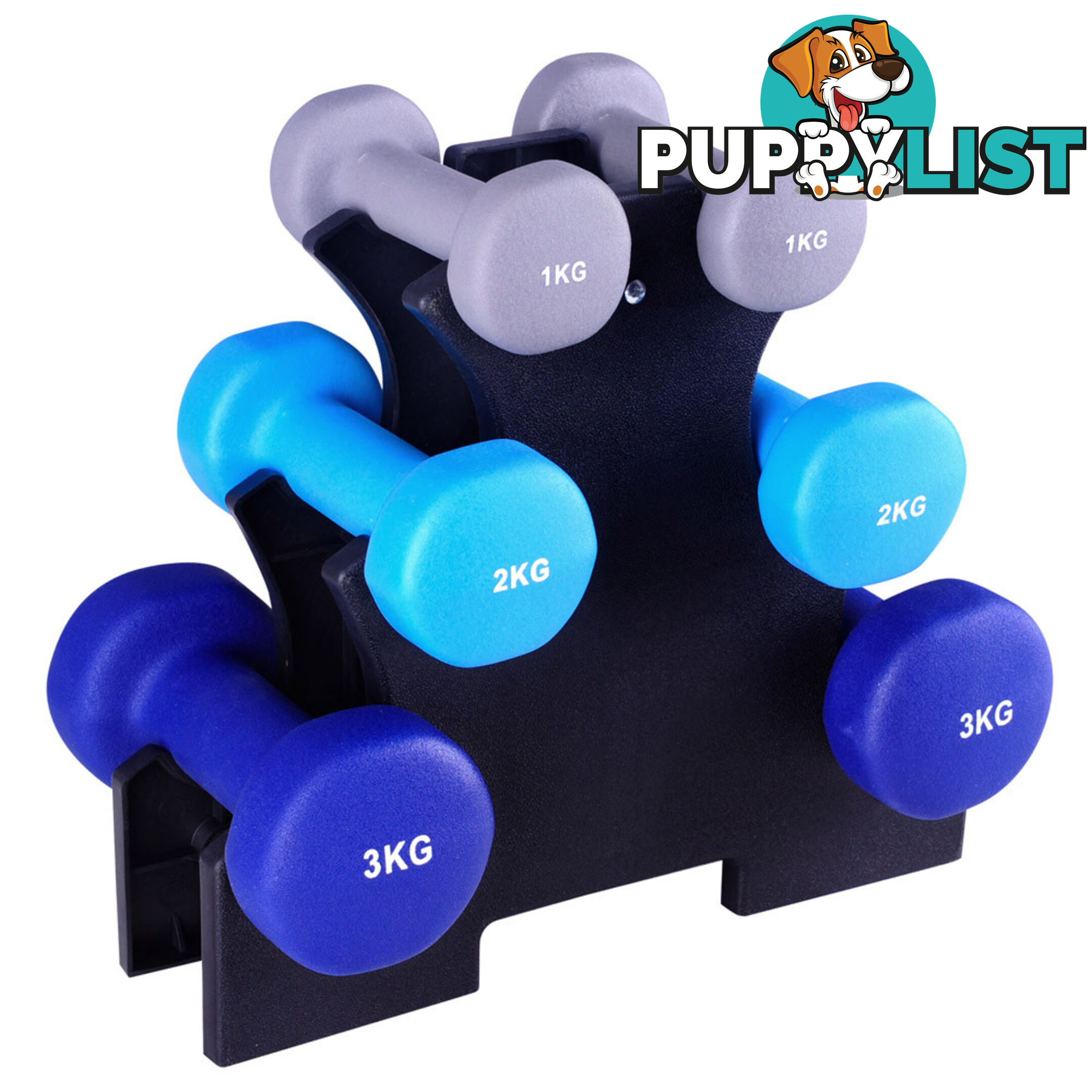 Everfit 6 Piece 12kg Dumbbell Weights Set w/ Stand