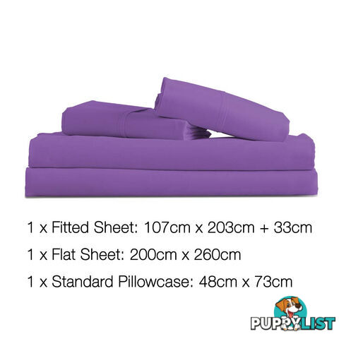 3 Piece Microfibre Sheet Set King Single  Purple