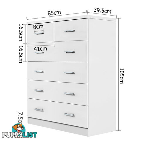 6 Drawer Tallboy Bedroom Storage White