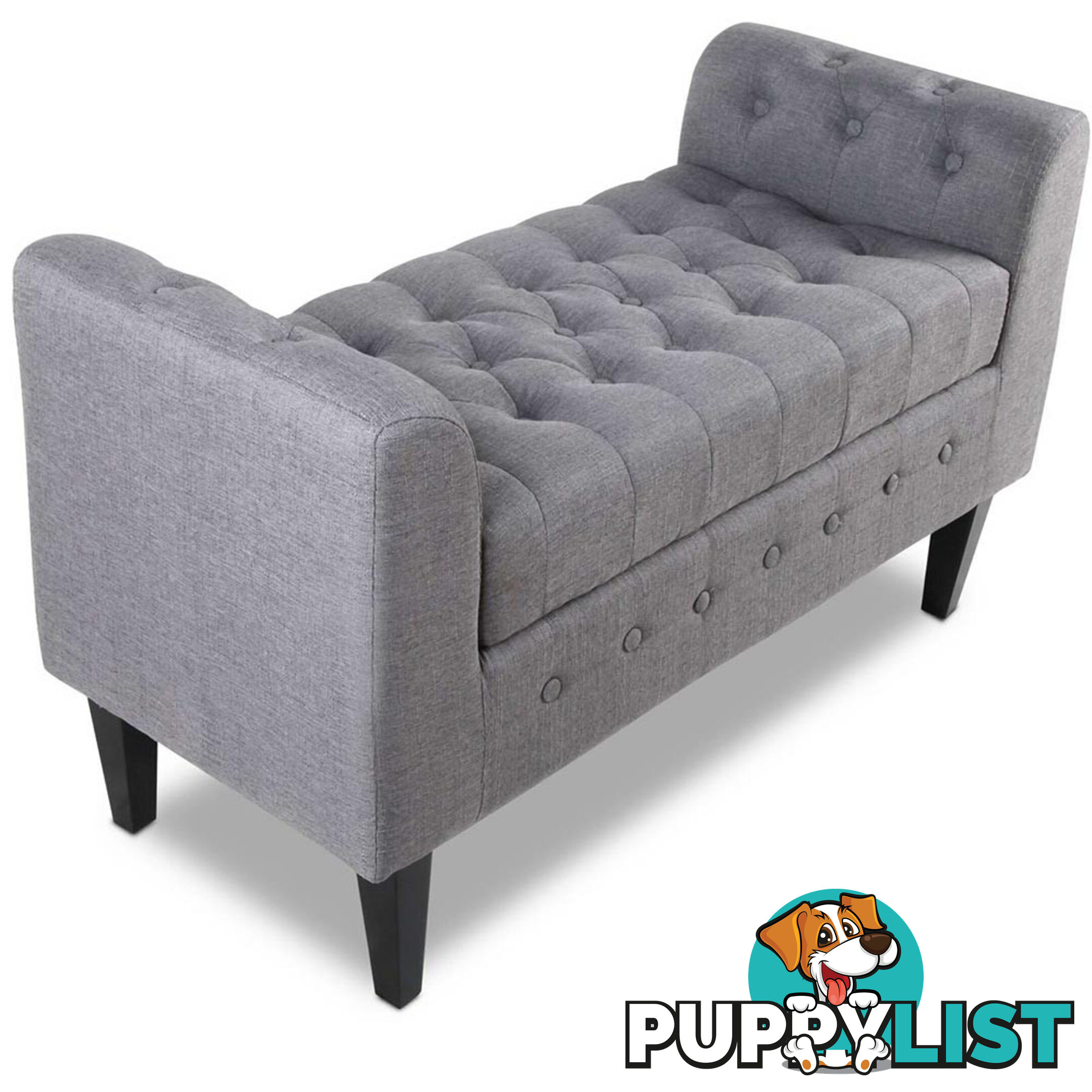 Linen Fabric Storage Ottoman  Grey