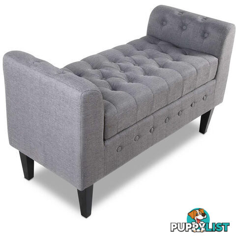 Linen Fabric Storage Ottoman  Grey