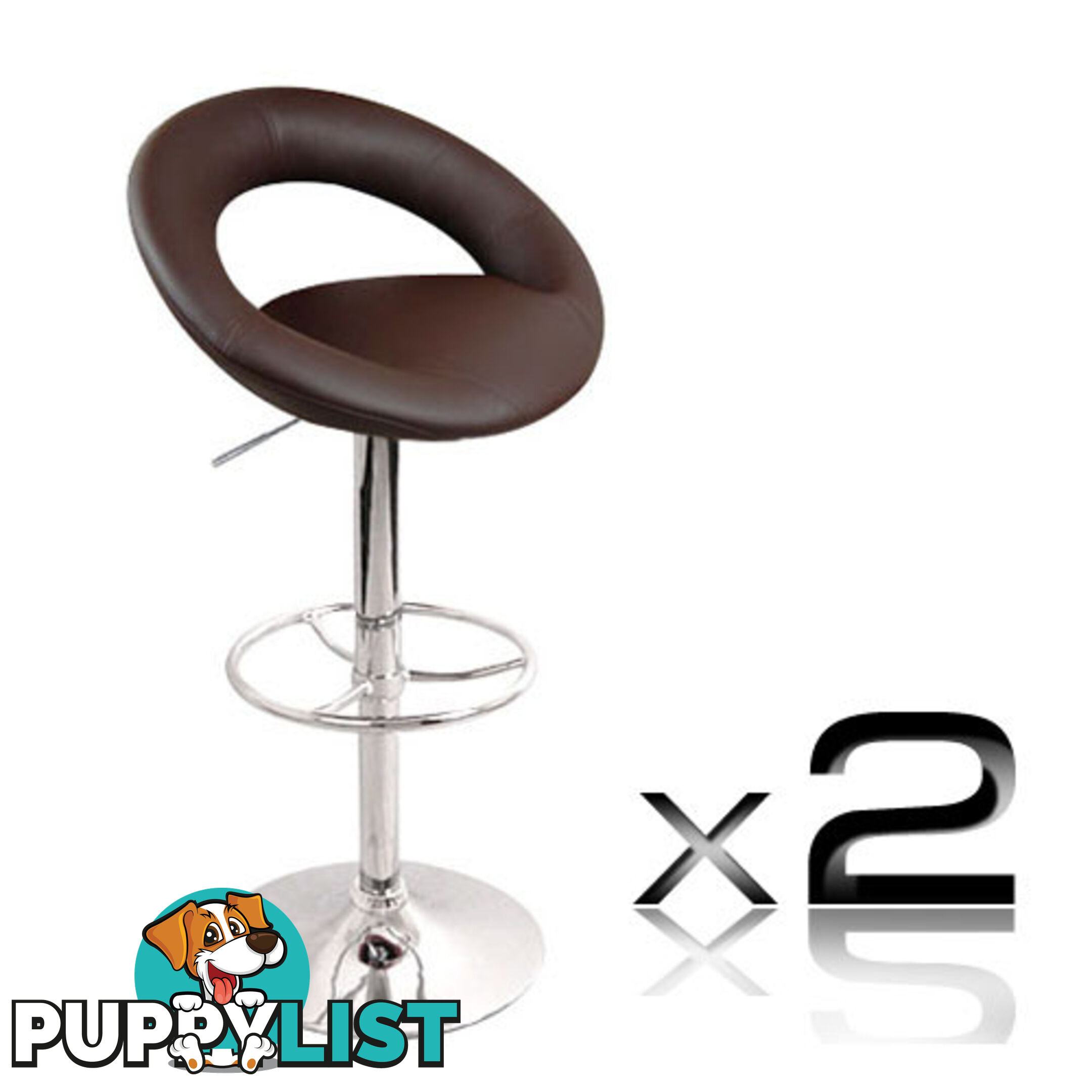 Set of 2 PU Leather Kitchen Bar Stool Chocolate