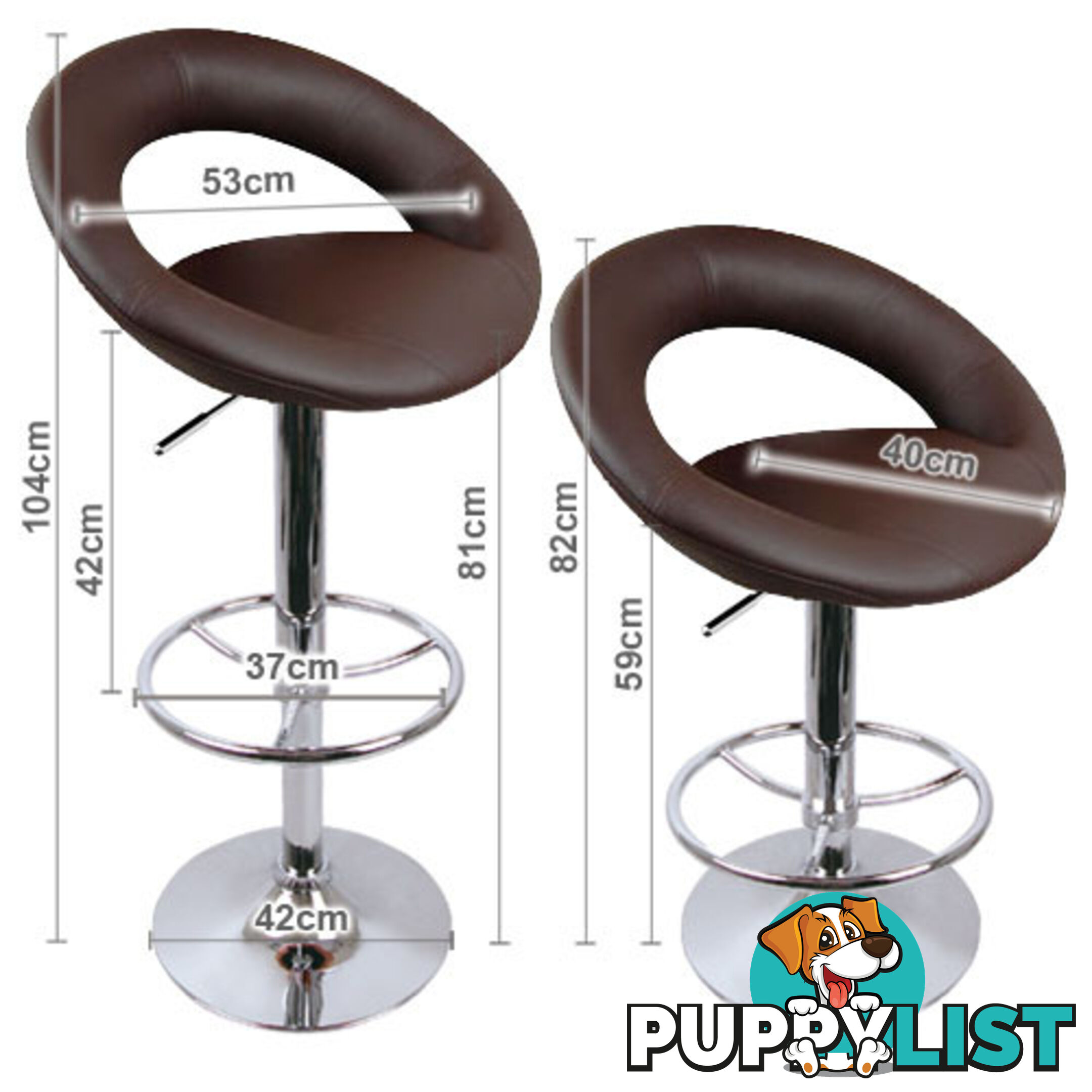 Set of 2 PU Leather Kitchen Bar Stool Chocolate