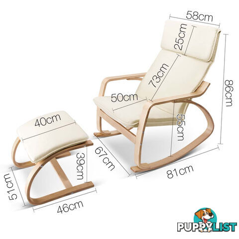 Birch Plywood Fabric Lounge Rocking Chair - Beige - with Foot Stool