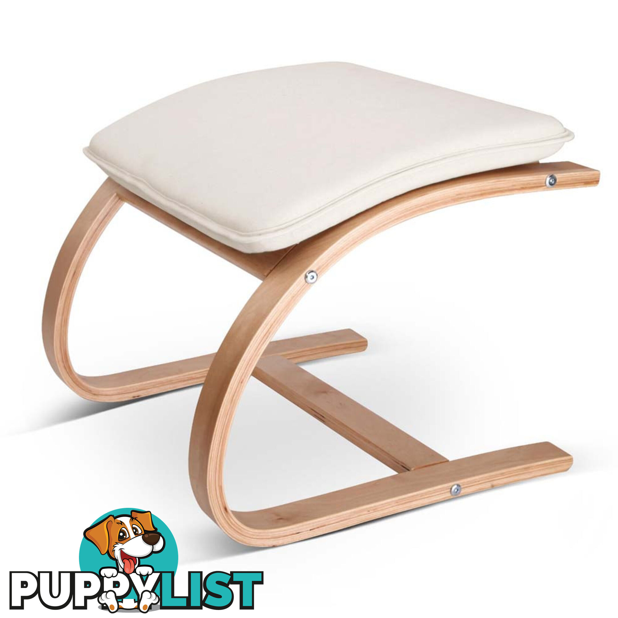 Birch Plywood Fabric Lounge Rocking Chair - Beige - with Foot Stool