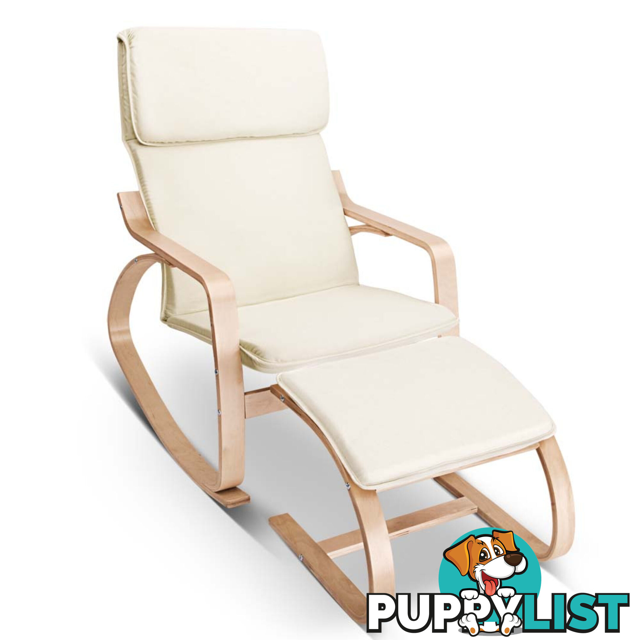 Birch Plywood Fabric Lounge Rocking Chair - Beige - with Foot Stool