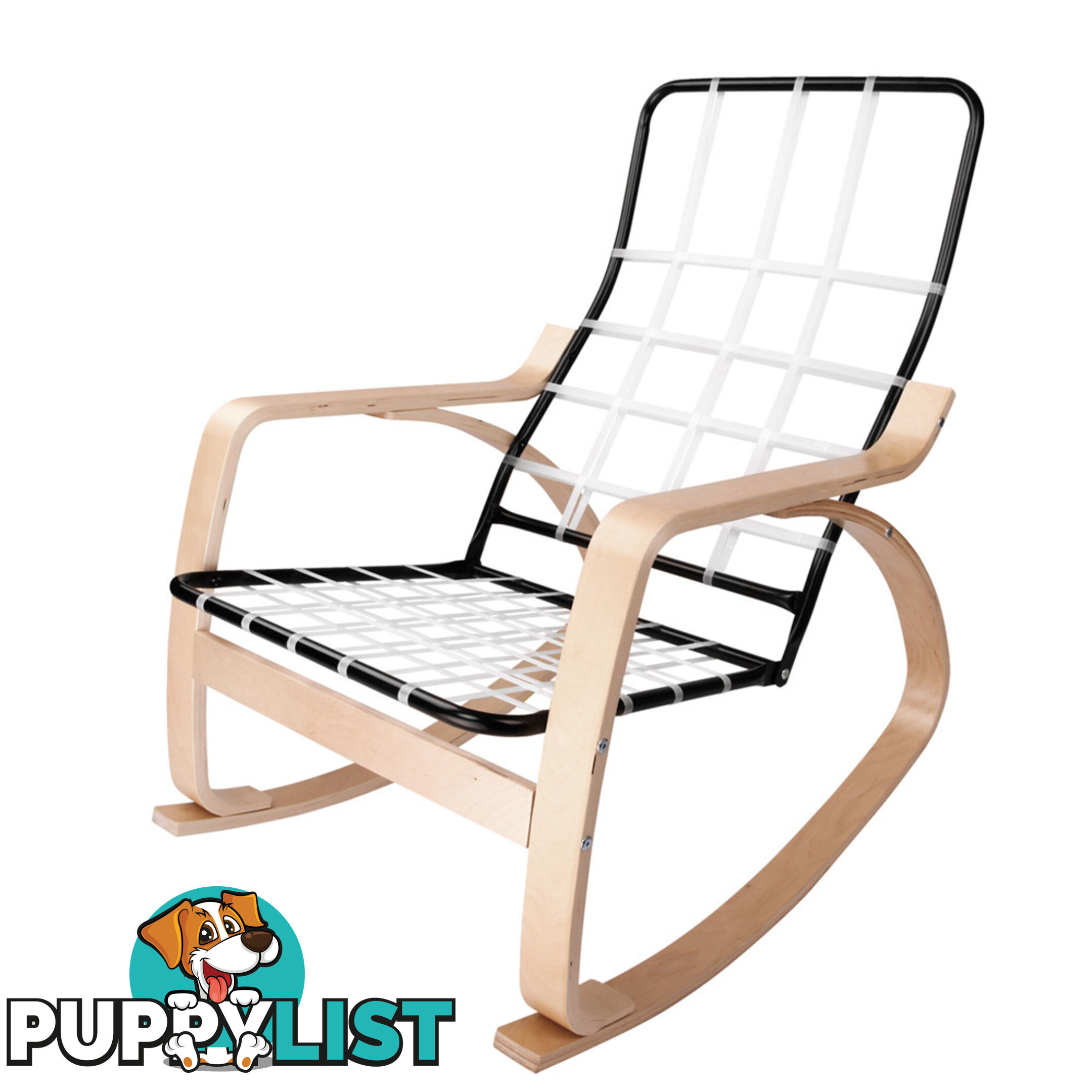 Birch Plywood Fabric Lounge Rocking Chair - Beige - with Foot Stool