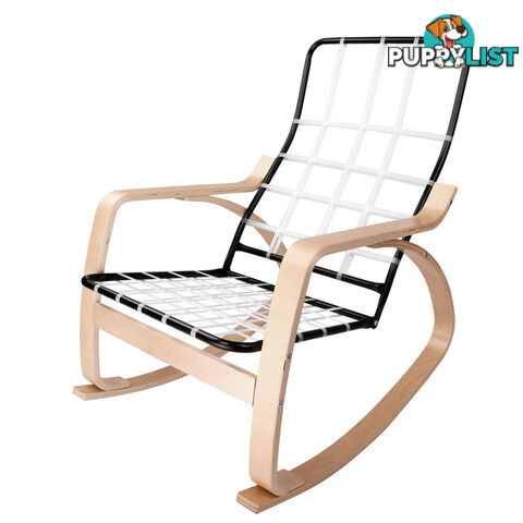 Birch Plywood Fabric Lounge Rocking Chair - Beige - with Foot Stool