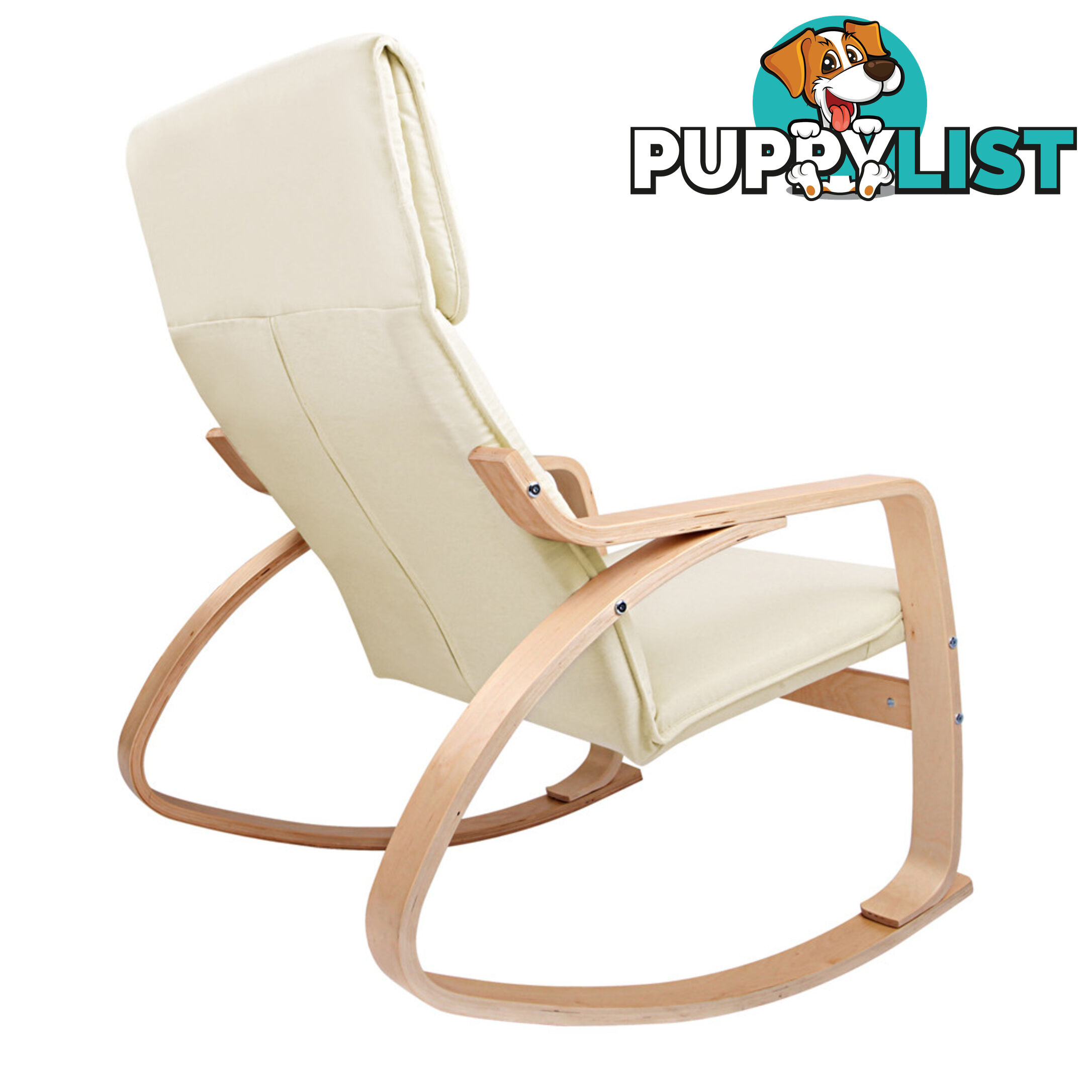 Birch Plywood Fabric Lounge Rocking Chair - Beige - with Foot Stool