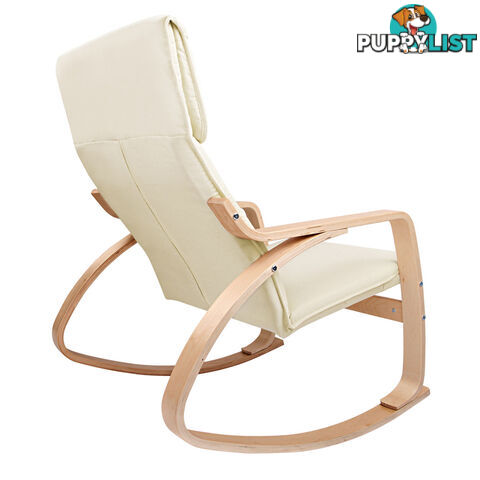 Birch Plywood Fabric Lounge Rocking Chair - Beige - with Foot Stool