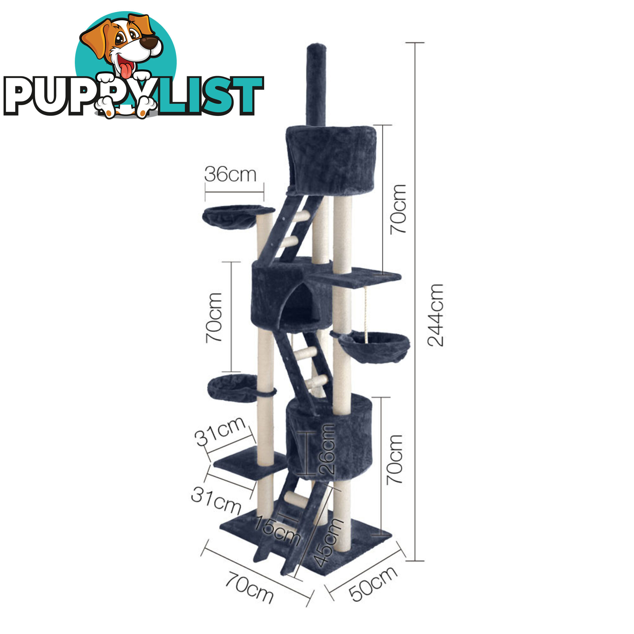 Cat Scratching Poles Post Furniture Tree 244cm Dark Grey