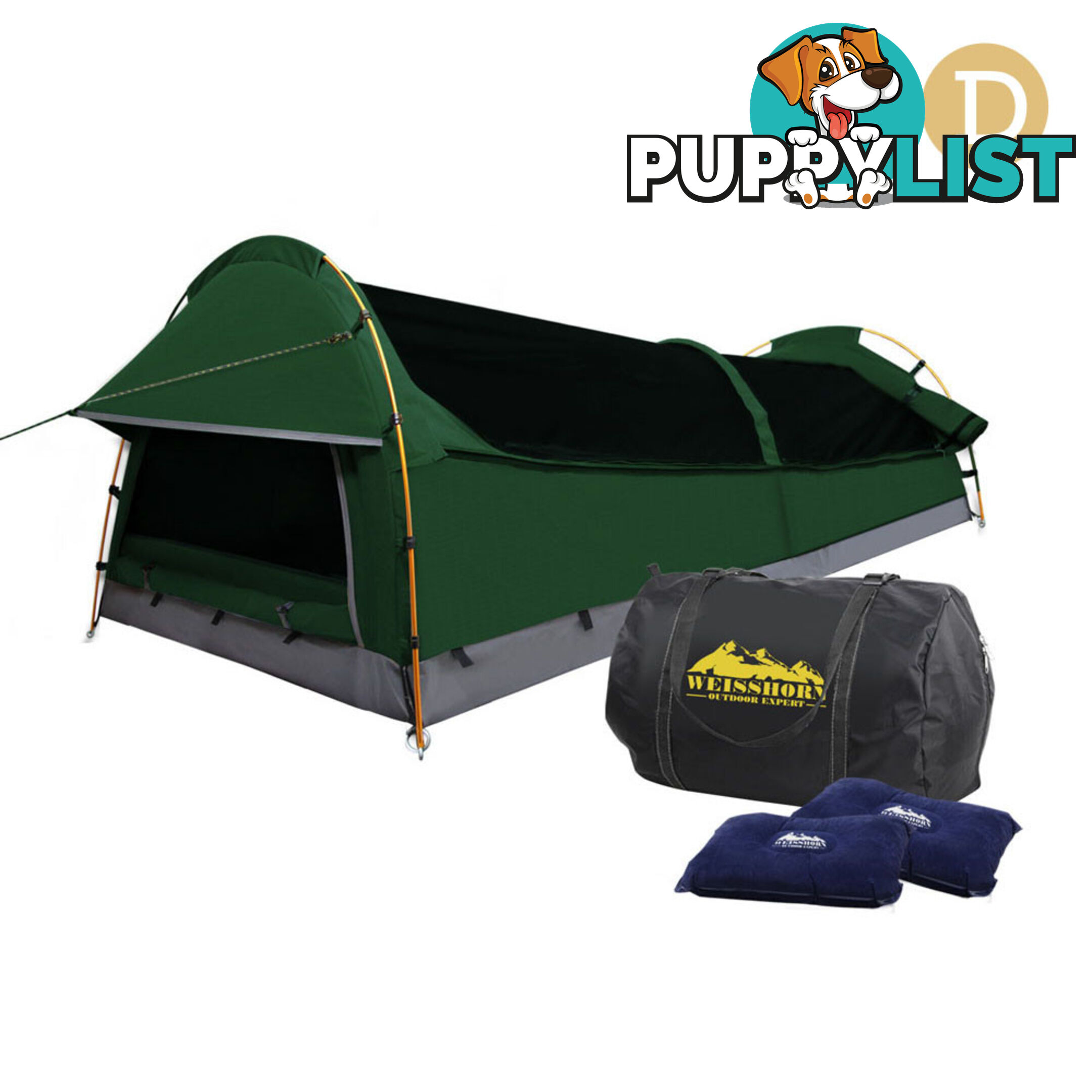 Double Camping Canvas Swag Tent Green w/ Air Pillow