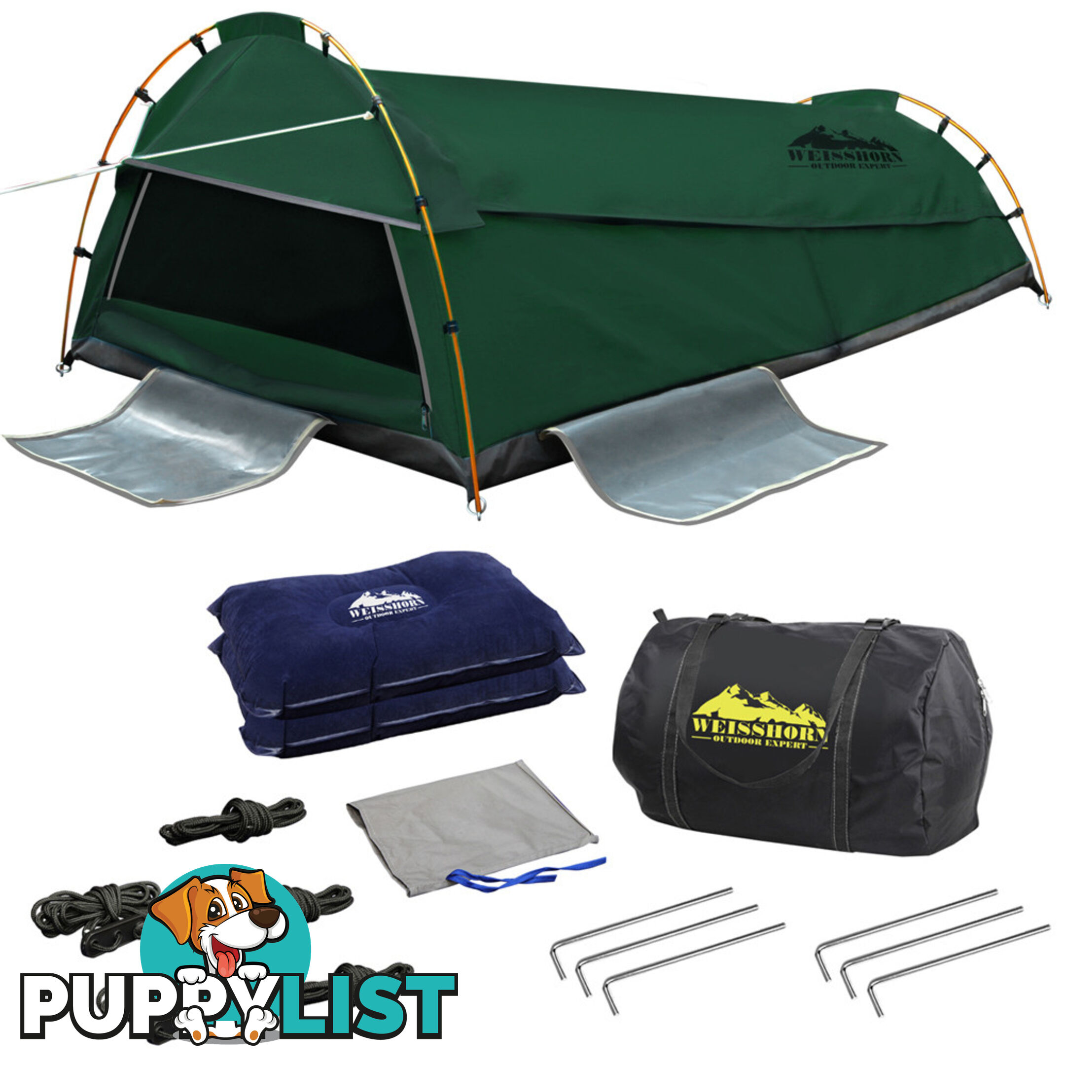 Double Camping Canvas Swag Tent Green w/ Air Pillow