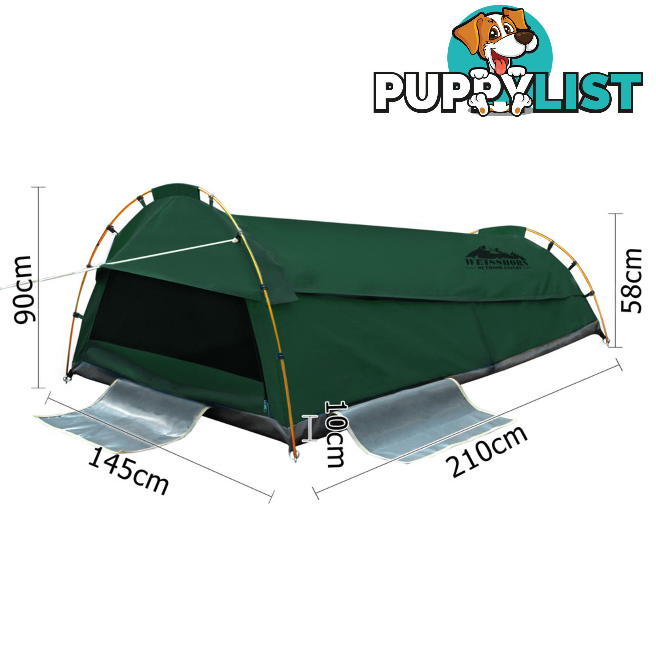 Double Camping Canvas Swag Tent Green w/ Air Pillow