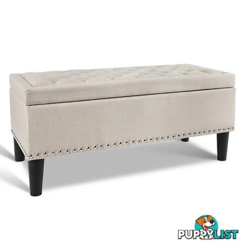 Linen Fabric Storage Ottoman with Studs  Taupe