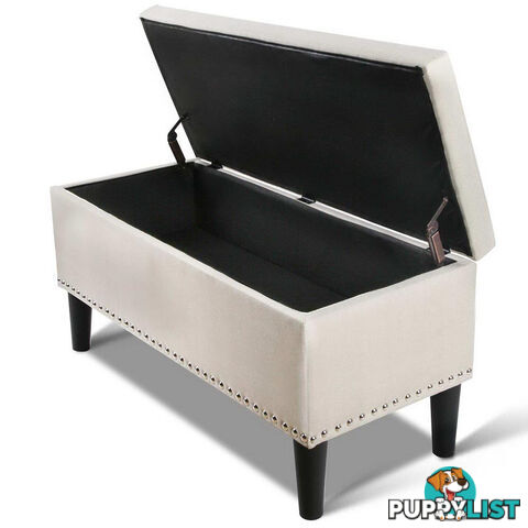 Linen Fabric Storage Ottoman with Studs  Taupe