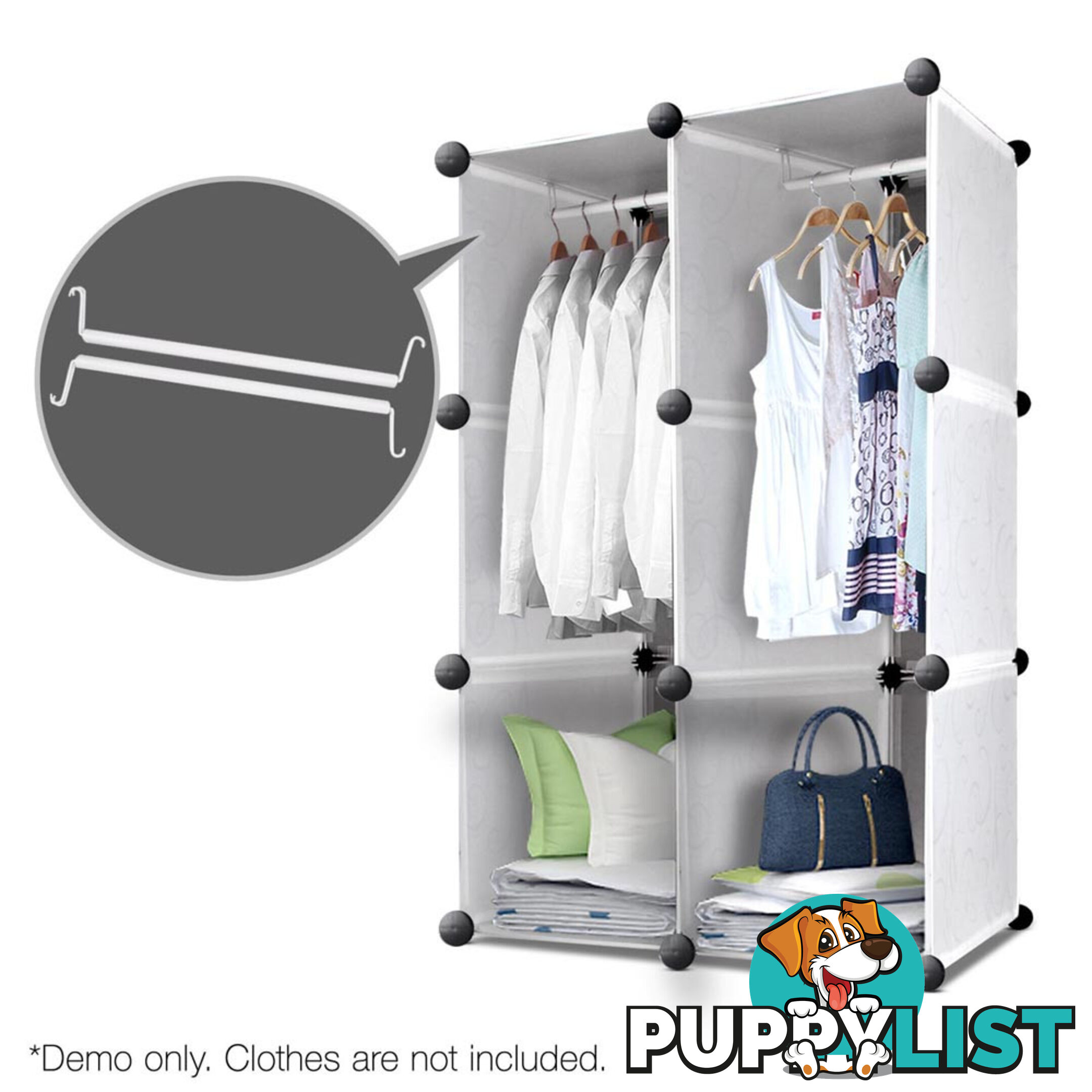 16 Cube Storage Cabinet with Hanging Bars - White