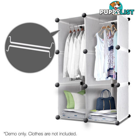 16 Cube Storage Cabinet with Hanging Bars - White