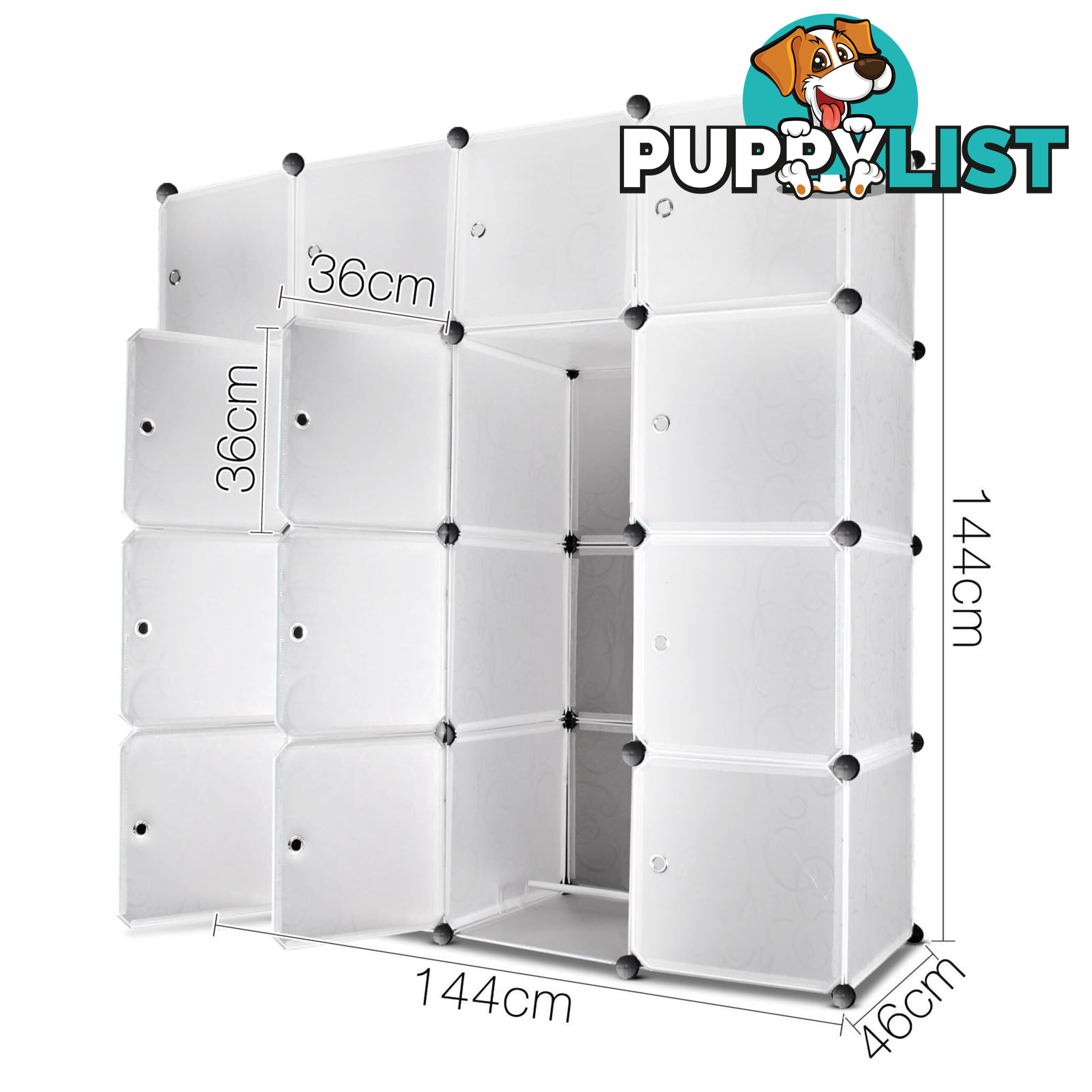 16 Cube Storage Cabinet with Hanging Bars - White