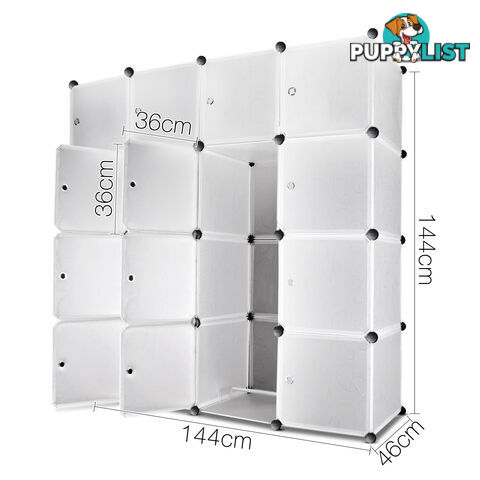 16 Cube Storage Cabinet with Hanging Bars - White