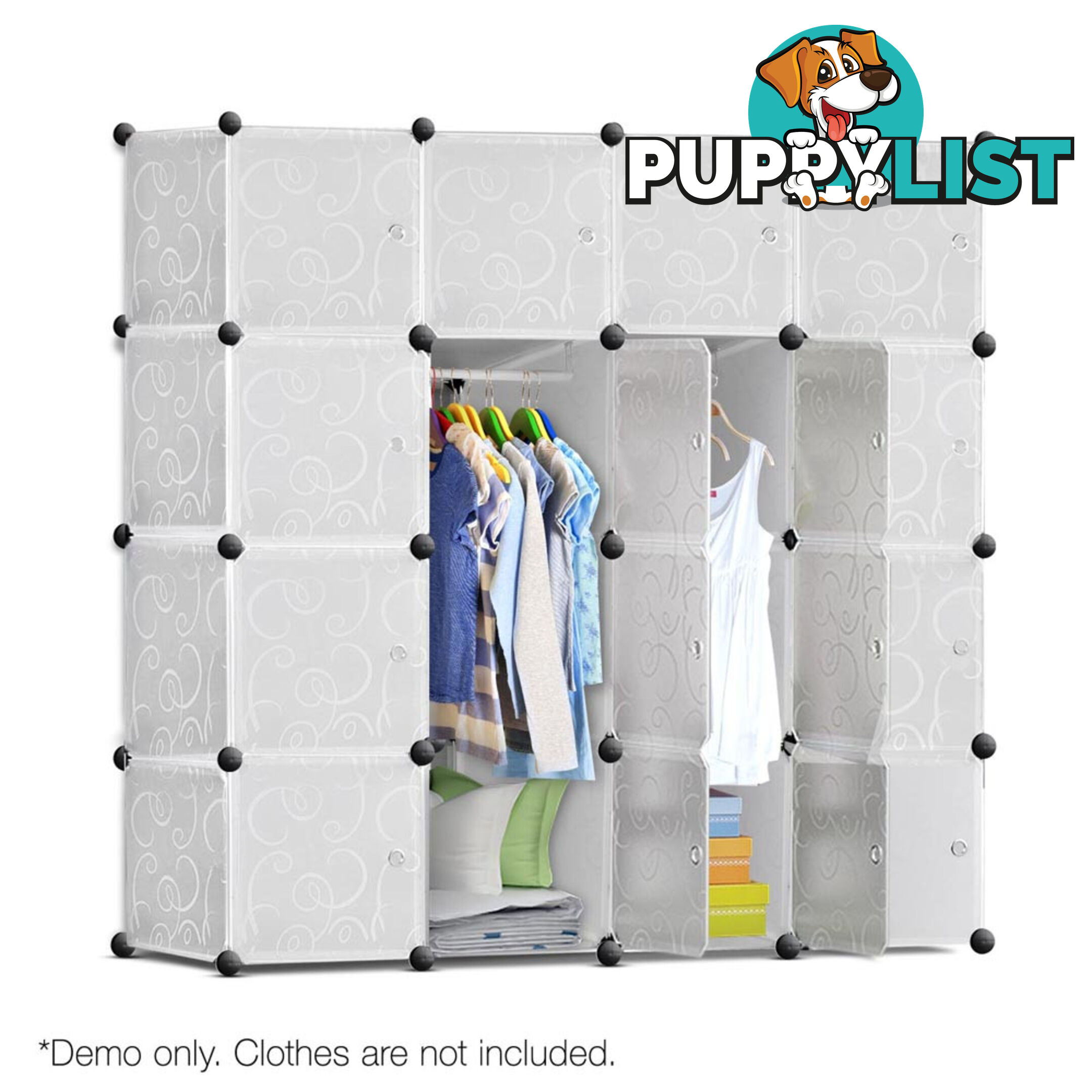 16 Cube Storage Cabinet with Hanging Bars - White