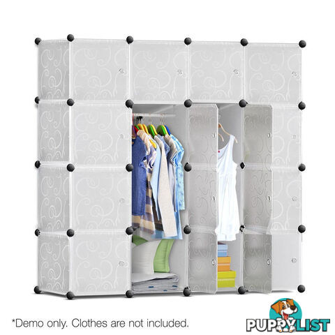 16 Cube Storage Cabinet with Hanging Bars - White