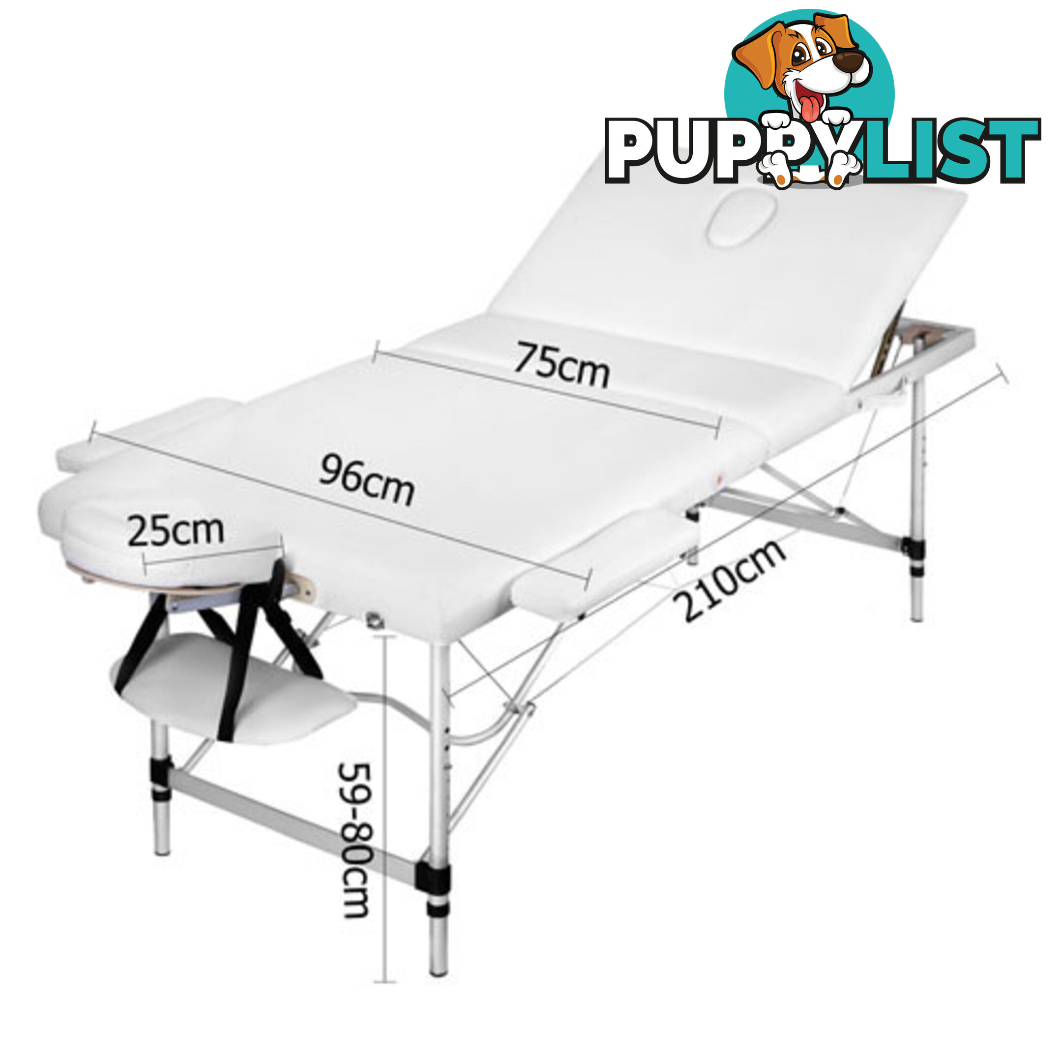 Portable Aluminium 3 Fold Massage Table Chair Bed White 75cm