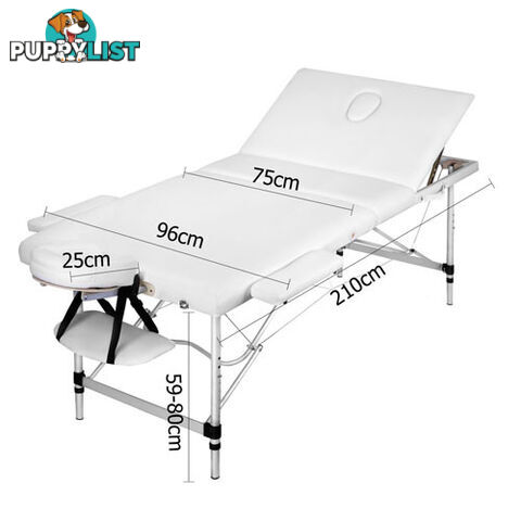 Portable Aluminium 3 Fold Massage Table Chair Bed White 75cm