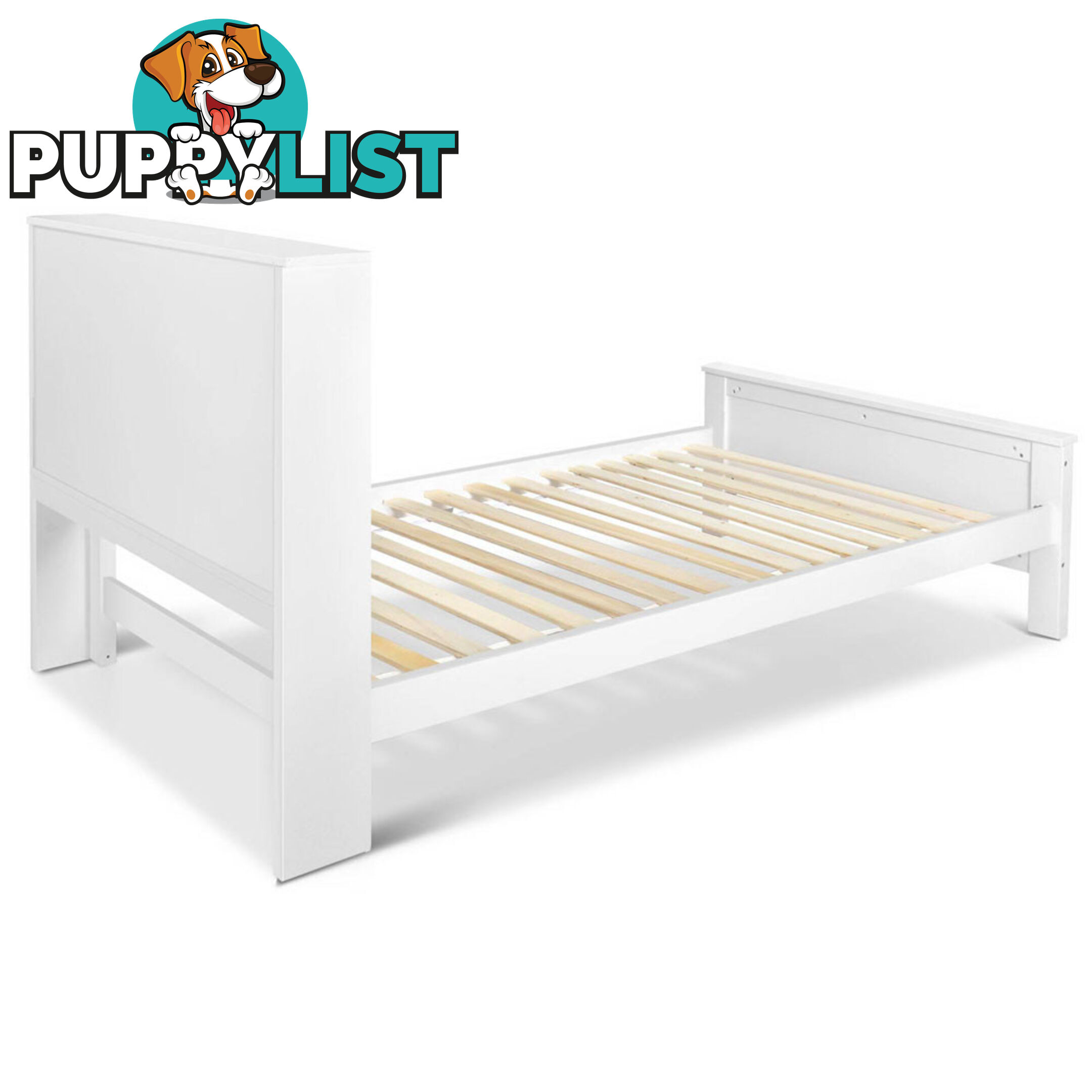 King Single Wooden Bedframe with Storage Shelf  - White