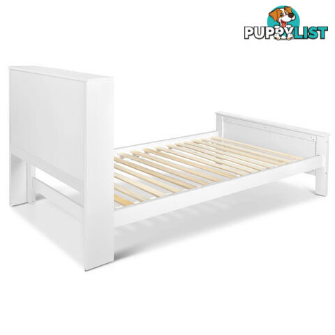 King Single Wooden Bedframe with Storage Shelf  - White