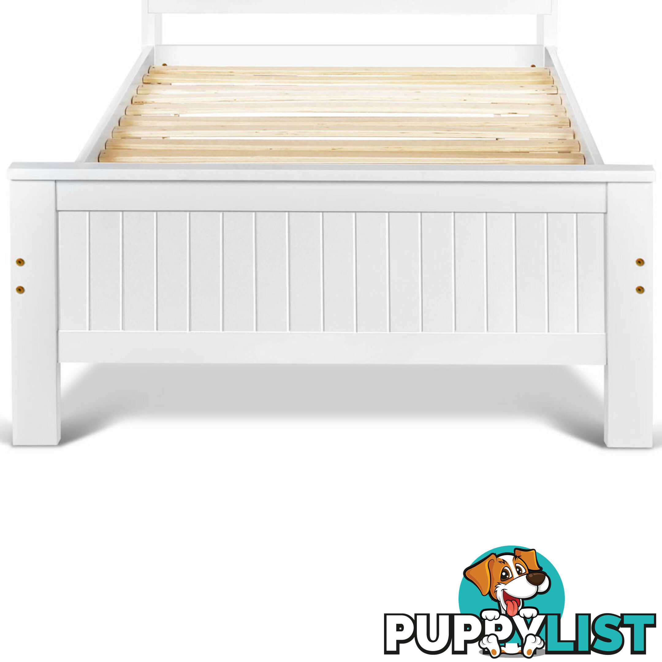 King Single Wooden Bedframe with Storage Shelf  - White