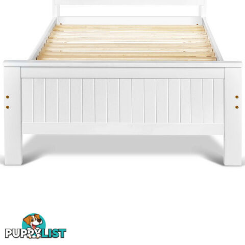 King Single Wooden Bedframe with Storage Shelf  - White