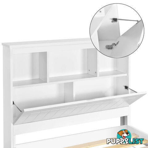 King Single Wooden Bedframe with Storage Shelf  - White