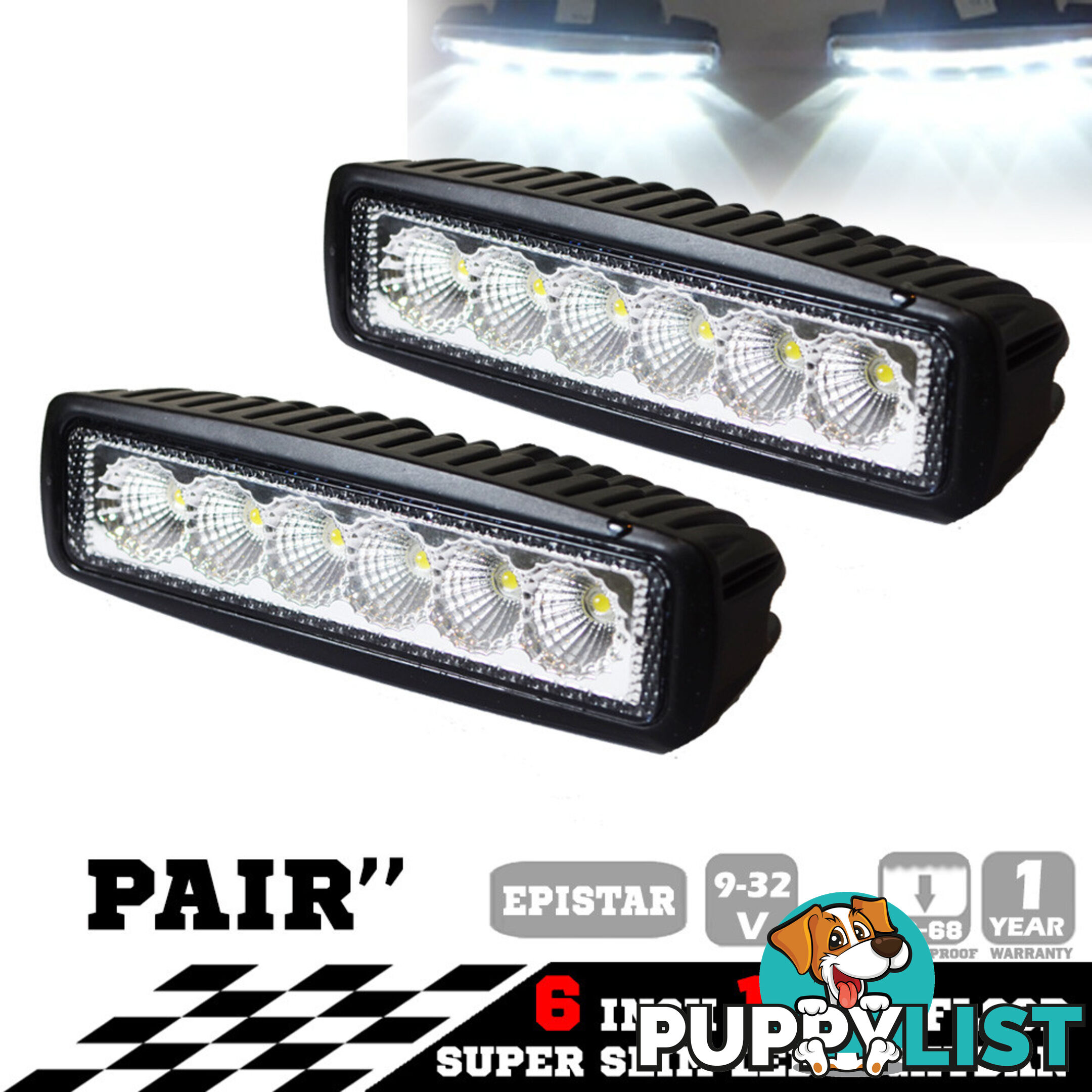 2x 6inch 18W LED Light Bar Driving Work Lamp Flood Truck Offroad UTE 4WD