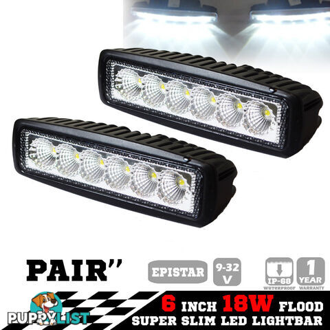 2x 6inch 18W LED Light Bar Driving Work Lamp Flood Truck Offroad UTE 4WD