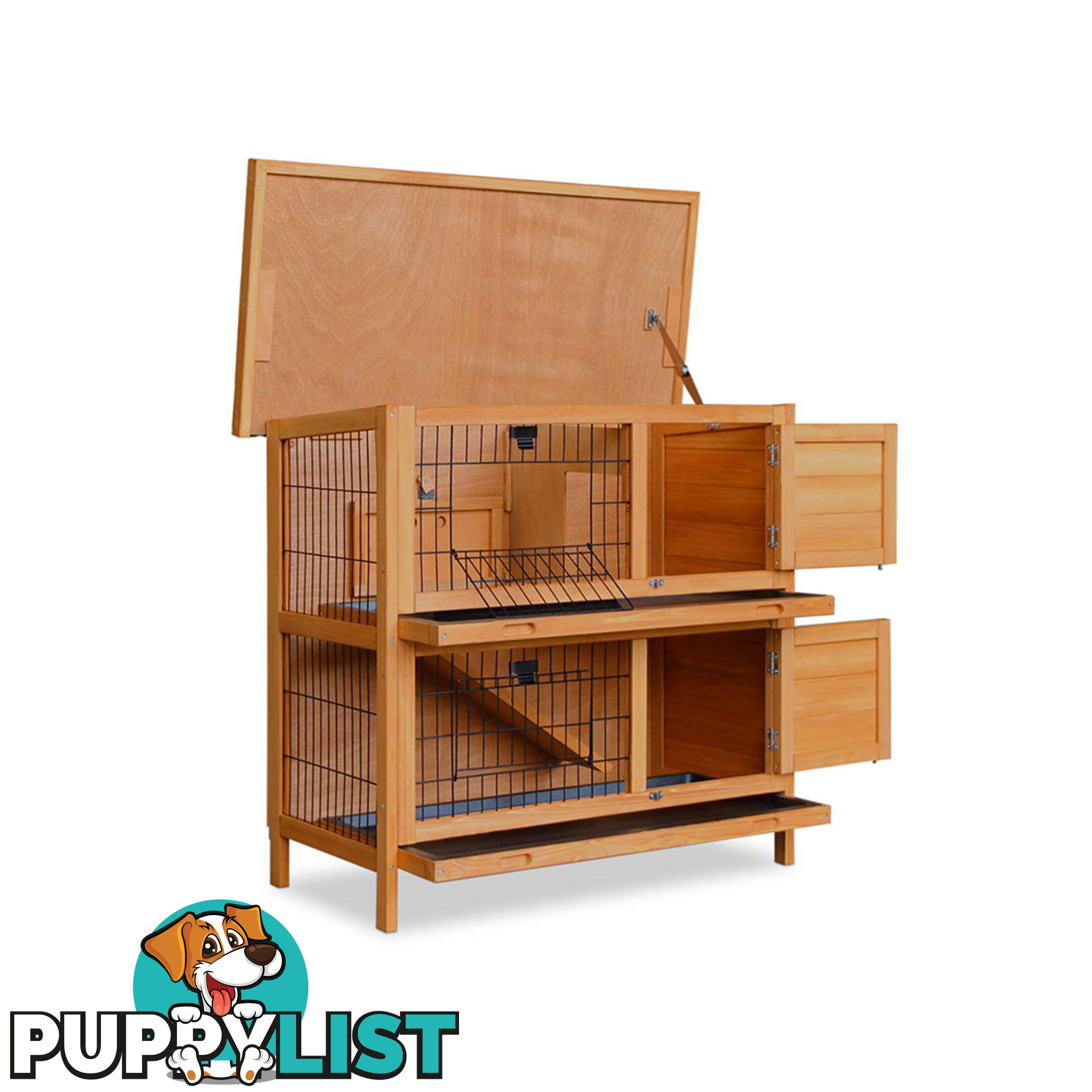 Double Storey Rabbit Hutch with Foldable Ramp